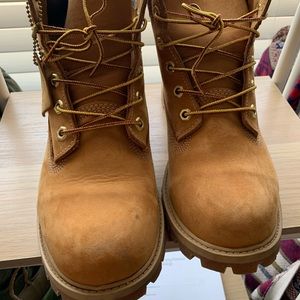 Wheat colored Timberland boots.